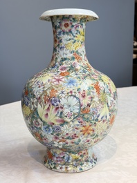A fine Chinese famille rose 'Millefleurs' vase, Qianlong mark, Republic