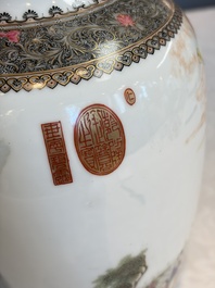 A fine Chinese famille rose vase with narrative design, Qianlong mark, Republic