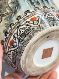 A fine Chinese famille rose vase with narrative design, Qianlong mark, Republic