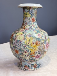 A fine Chinese famille rose 'Millefleurs' vase, Qianlong mark, Republic
