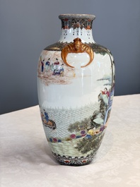 A fine Chinese famille rose vase with narrative design, Qianlong mark, Republic