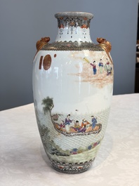 A fine Chinese famille rose vase with narrative design, Qianlong mark, Republic