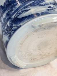 A Chinese blue and white 'Landscape' tripod censer, 20th C.