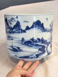 A Chinese blue and white 'Landscape' tripod censer, 20th C.
