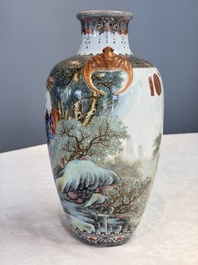 A fine Chinese famille rose vase with narrative design, Qianlong mark, Republic