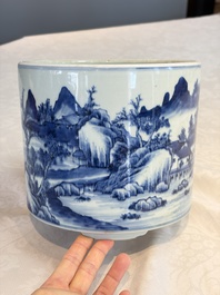 A Chinese blue and white 'Landscape' tripod censer, 20th C.