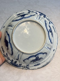 A pair of Chinese blue and white 'Klapmuts' bowls with deer design, Wanli