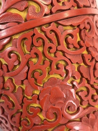 A Chinese two-colour lacquer 'Goldfish' vase, Republic