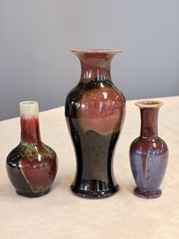 Three Chinese flamb&eacute;-glazed vases, 20th C.