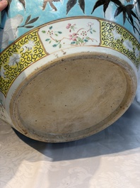 A Chinese famille rose turquoise-ground Dayazhai-style 'Dragons' fish bowl or jardini&egrave;re, 19th C.
