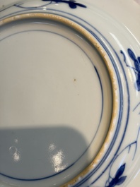 A pair of Chinese blue and white 'Scheveningen' or 'Nabeshima' plates, Kangxi/Yongzheng
