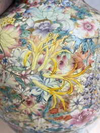 A fine Chinese famille rose 'Millefleurs' vase, Qianlong mark, Republic
