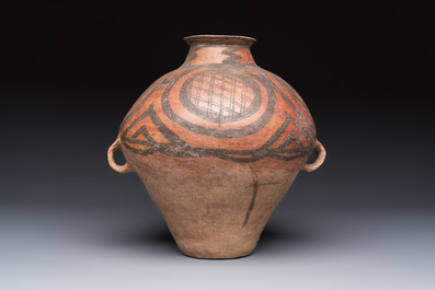 A Chinese painted pottery jar with geometric design, Neolithic period, Majiayao culture, 3rd millennium B.C.