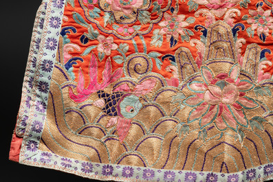 Two Chinese embroidered silk children's robes, 19th C.