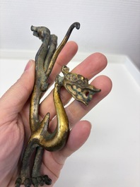 A rare Chinese gilt-bronze dragon, Tang