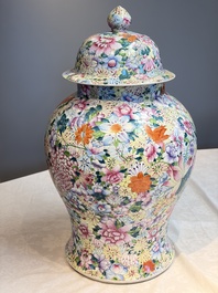 A large Chinese famille rose 'Millefleurs' baluster vase and cover, Yongzheng mark, Republic