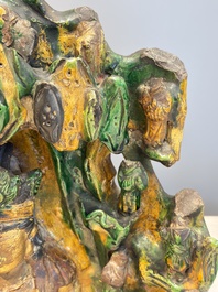 A large Chinese sancai-glazed Buddhist grotto with Guanyin and attendants, Ming