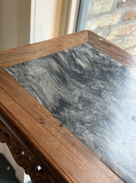 Two Chinese marble-topped hongmu stands, 19/20th C.