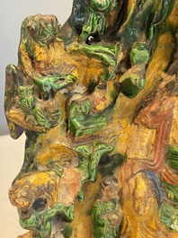A large Chinese sancai-glazed Buddhist grotto with Guanyin and attendants, Ming