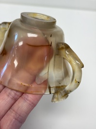 A Chinese agate cup with two lingzhi-form handles, 19th C.