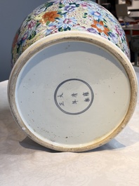 A large Chinese famille rose 'Millefleurs' baluster vase and cover, Yongzheng mark, Republic