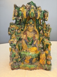 A large Chinese sancai-glazed Buddhist grotto with Guanyin and attendants, Ming