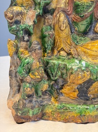 A large Chinese sancai-glazed Buddhist grotto with Guanyin and attendants, Ming