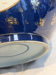 A large Chinese iron-red and gilt-decorated powder-blue-ground bowl with narrative design, 19th C.