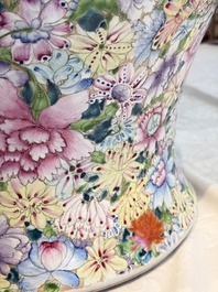 A large Chinese famille rose 'Millefleurs' baluster vase and cover, Yongzheng mark, Republic
