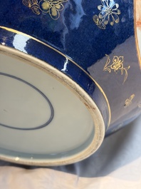 A large Chinese iron-red and gilt-decorated powder-blue-ground bowl with narrative design, 19th C.