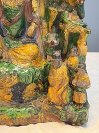 A large Chinese sancai-glazed Buddhist grotto with Guanyin and attendants, Ming