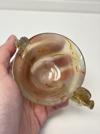 A Chinese agate cup with two lingzhi-form handles, 19th C.