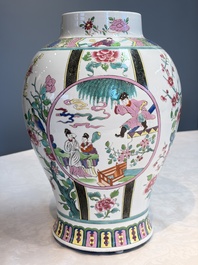 A French famille rose-style 'Xi Xiang Ji' covered vase, Samson, Paris, 19th C.