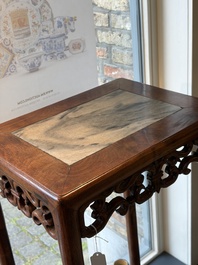 Two Chinese marble-topped hongmu stands, 19/20th C.