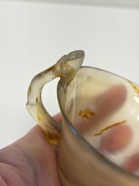 A Chinese agate cup with two lingzhi-form handles, 19th C.