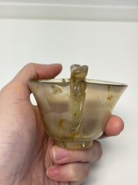 A Chinese agate cup with two lingzhi-form handles, 19th C.