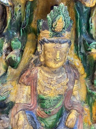 A large Chinese sancai-glazed Buddhist grotto with Guanyin and attendants, Ming