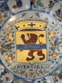 A Chinese famille verte armorial 'Provinces' dish with the arms of Overysel, Kangxi