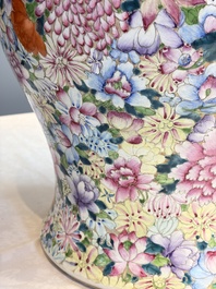 A large Chinese famille rose 'Millefleurs' baluster vase and cover, Yongzheng mark, Republic