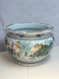 A large French famille verte-style 'Lotus Pond with Birds' fish bowl or jardini&egrave;re, Samson, Paris, 19th C.