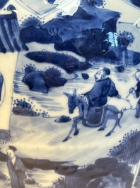 A Chinese blue and white covered vase with figures in landscapes, Kangxi