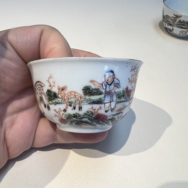 A Chinese famille rose 17-piece 'Deer and Scholars' tea service, Qianlong
