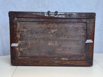 A framed Chinese famille rose 'Mountainous Landscape' plaque, after Wang Yeting 汪野亭, 20th C.
