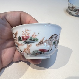 A Chinese famille rose 17-piece 'Deer and Scholars' tea service, Qianlong