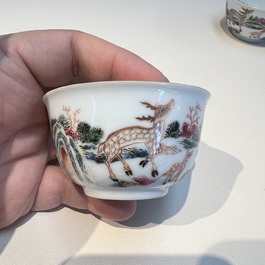 A Chinese famille rose 17-piece 'Deer and Scholars' tea service, Qianlong