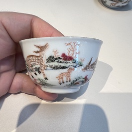 A Chinese famille rose 17-piece 'Deer and Scholars' tea service, Qianlong