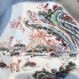 A Chinese famille rose 17-piece 'Deer and Scholars' tea service, Qianlong