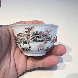 A Chinese famille rose 17-piece 'Deer and Scholars' tea service, Qianlong