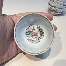 A Chinese famille rose 17-piece 'Deer and Scholars' tea service, Qianlong