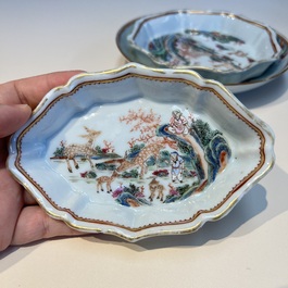 A Chinese famille rose 17-piece 'Deer and Scholars' tea service, Qianlong